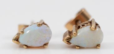 A pair of 9ct gold opal earrings with scroll backs, 1.6g