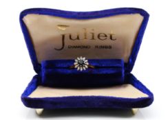 An 18ct gold sapphire and single cut diamond cluster ring, London 1966, L 1/2, 3.3g