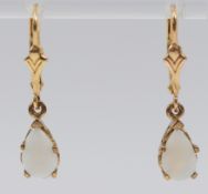 A pair of 14K gold opal hinge back earrings, 1.7g