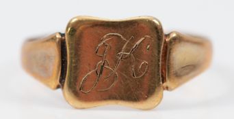 A 9ct gold monogram signet ring, Chester hallmark possibly 1878, T, 2g
