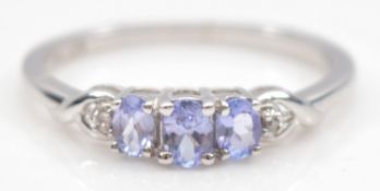 A 10K white gold tanzanite and single cut diamond dress ring, N, 1.7g