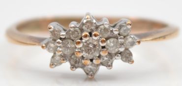 A 9ct gold brilliant cut diamond cluster ring, Q, 2.2g