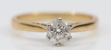 A 9ct gold brilliant cut diamond solitaire ring, approximately 0.50ct, K 1/2, 2g