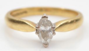 An 18ct gold marquise cut diamond solitaire ring, approximately 0.33ct, colour estimate G/H, clarity