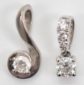 Two 9ct white gold brilliant cut diamond pendants, 1.2g