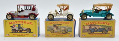 Three boxed Matchbox 'Models of Yesteryear' including 1909 Thomas Flyabout, 1909 Opel Coupe, and a