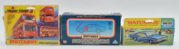 Original boxed Matchbox Toys - Super Kings K-15, The Londoner, K-22 Dodge Charger and Super Kings