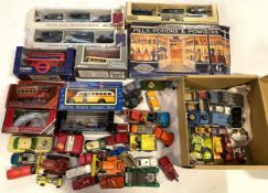 A collection of boxed and play worn diecast model vehicles, including Days Gone, Matchbox, Corgi and