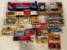 A collection of boxed diecast model vehicles, including Dinky, Matchbox and Corgi, in one box.