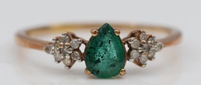 A 9ct gold emerald and brilliant cut diamond dress ring, Birmingham 2011, Q, 1.4g