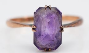 A 9ct rose gold amethyst dress ring, 11mm x 7mm, Q, 2g