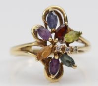 A QVC 9ct gold multi gemset dress ring, O, 2.8g
