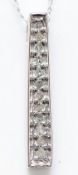 A 9ct white gold and brilliant cut diamond drop pendant on a 9ct white gold chain, 20mm, 1.5g