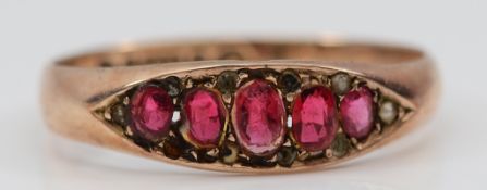 An Edwardian 9ct gold paste and seed pearl dress ring, Chester 1903, L, several vacant settings, 1.