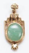 A 9ct gold jade drop pendant, 25mm drop, 2.2g