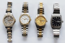 Four Seiko stainless steel quartz and automatic wristwatches. (4)