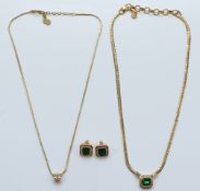 Christian Dior, a gilt metal green and white stone set necklace, 43cm, with matching earrings,