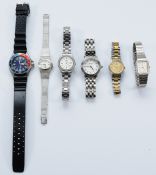 Six Seiko stainless steel quartz and automatic ladies wristwatches. (6)
