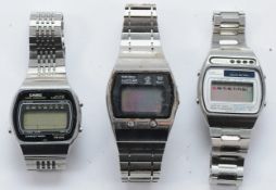 Three LCD digital quartz watches to include, Seiko, ref. A156-5000, Seiko, ref. 0634-5009 and