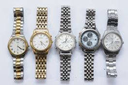 Four stainless steel Seiko gentleman's wristwatches, together with a gold plated Seiko wristwatches,