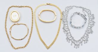 Swarovski, a clear crystal set necklace, two Napier necklaces, a Christian Dior perfume compact, and
