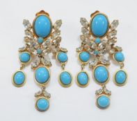 Christian Dior, a pair of multi drop gemset clip on earrings, 65mm