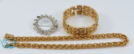 Givenchy, a five row panel bracelet, 18cm, a Monet necklace, 45cm, and a JayFlex silver gemset