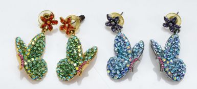 Butler & Wilson, a pair of butterfly drop earrings, with a similar pair that do not have the