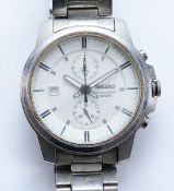 Seiko Chronograph, a stainless steel quartz date gentleman's wristwatch, ref. 7T94-0AW0, white
