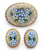 A micro mosaic floral brooch with matching clip on earrings