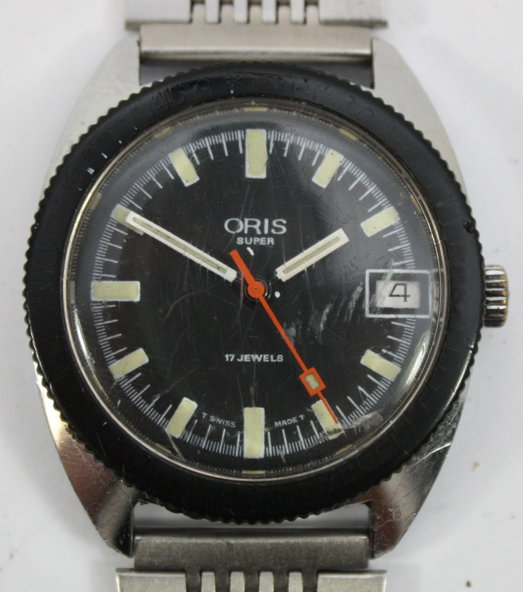 Oris, a stainless steel manual wind gentleman's wristwatch, black dial with luminescent batons,