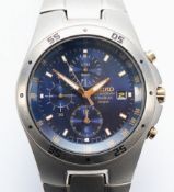 Seiko Titanium Chronograph, a quartz date gentleman's wristwatch, ref. 7T92-0ED0, blue dial with