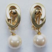 Gucci, a pair of gilt metal and imitation pearl clip on earrings, 45mm