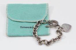 Tiffany & Co, a belcher link bracelet, T bar closure and a heart tag, London 2008, 18.5cm, 41g
