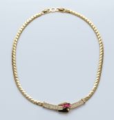 Christian Dior, a gilt metal red and white stone set necklace, 40cm