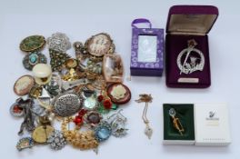 Swarovski, a small rose brooch, with a collection of costume jewellery