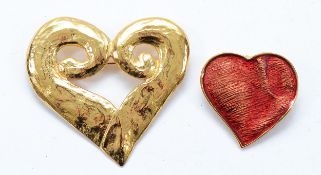 Yves Saint Laurent, a Rive Gauche gilt metal heart brooch, 65mm, with an Yves Saint Laurent gilt