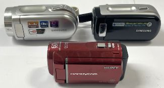3 Digital camcorders to include a Sony Handycam DCR-SX30, a Samsung VP-MX10 and a Samsung F30SP. (