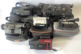 A collection of camcorders to include, a Canon 8mm Hi8, a Yashica KX-H3 and an Universcam VKR