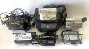A collection of camcorders to include, a Ricoh CCD, a Sony CCD-TR501E and a Canon V40Hi. (One box).