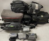 A collection of camera camcorders to include a Panasonic NV-GS75, a Canon MV800 and others. (1 box)