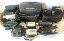 A collection of camcorders to include, a Sharp N1, a Panasonic NV-S1 and a JVC Super MiniDV. (One