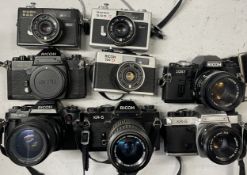 A collection of film cameras to include, a Ricoh XR-20sp, a Ricoh KR-10 and a Ricoh KR-5. (One