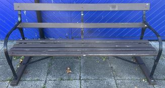 A H Hunt & Son Ltd vintage garden bench, steel framework with hardwood slats, measures 183cm long