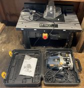 A performance power router table, together with a Mac-Allister 1200W router, both 240v 13a plugs.