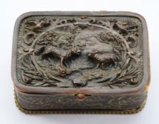A 19th century French repousse metal jewellery or trinket casket, the hinged lid with detailed