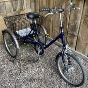 A Pashley Picador adults tricycle 3 SPD sturmey archer gears and drum brake, large basket on the