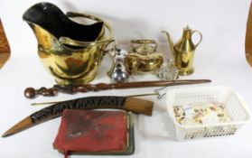 A collection of mid twentieth century and later homewares to include, a brass twin handled coal