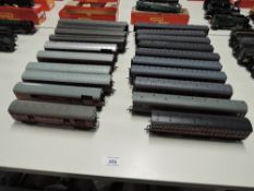 Hornby Dublo, Hornby, Mainline and similar LMS and BR Burgundy Carriages and Royal Mail Vans, 20