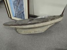 1920's/1930's Wooden Model Yacht, hull only, length of hull 123cm, with copied photographs showing